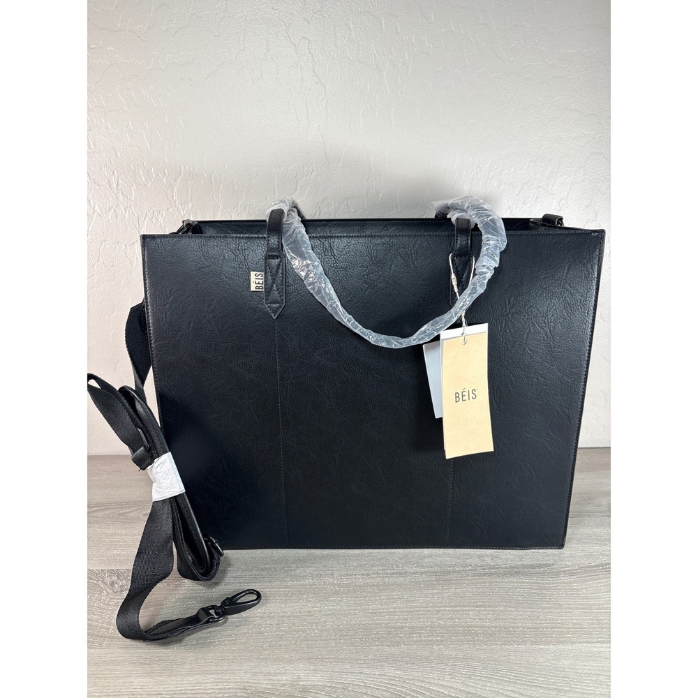 BEIS Black Structured Tote with Removable Crossbody Strap